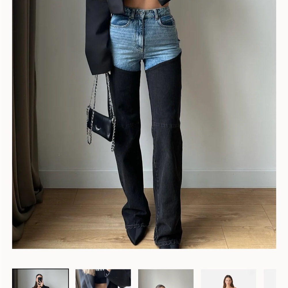 Bicolor Chap Jeans - Two-Tone High-Waist Flare Jeans in Light Blue and Black